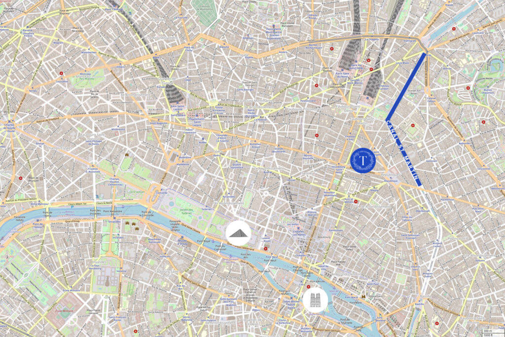 Carte de Paris - Proximité de l'Hôtel Taylor avec le Canal St Martin