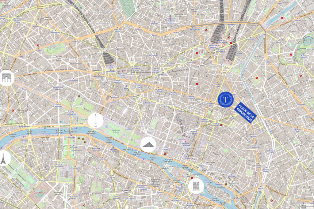 Carte de Paris - Hotel Taylor proche de la place de la République