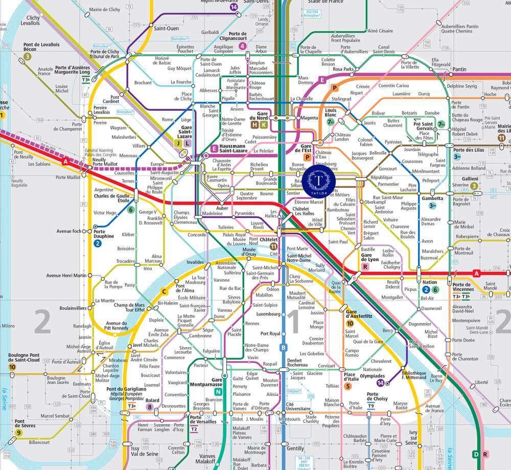 Carte du réseau RER parisien (France) - Station à proximité de l'hotel